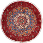 handmade Geometric Kurjean Blue Red Hand Knotted ROUND 100% WOOL area rug 6x6