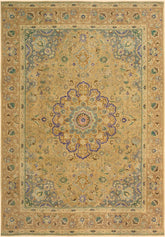 handmade Vintage Hand Painte Tan Gray Hand Knotted RECTANGLE 100% WOOL area rug 9X13