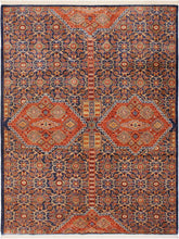 handmade Geometric Khorgeen Blue Rust Hand Knotted RECTANGLE 100% WOOL area rug 7x10