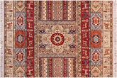 handmade Geometric Kurjean Ivory Red Hand Knotted RECTANGLE 100% WOOL area rug 5x6