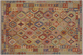 handmade Geometric Kilim Blue Tan Hand-Woven RECTANGLE 100% WOOL area rug 7 x 9