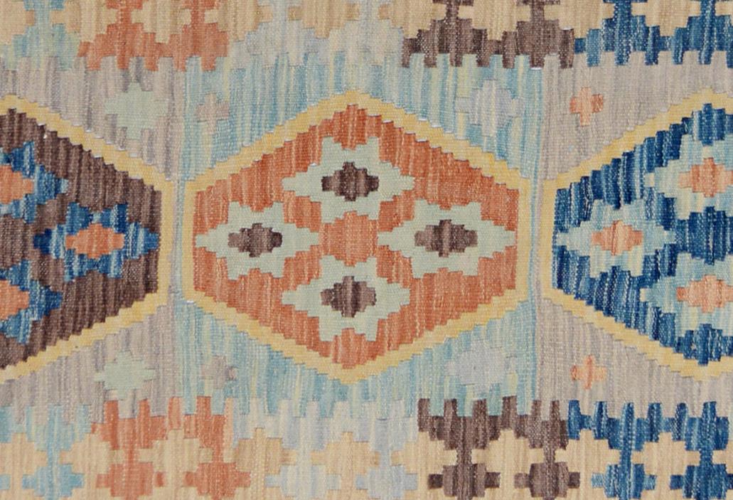 Flat Weave Kilim, Antique, Navaho, Vintage, Handmade, Geometric Kilim Gray Blue Hand-Woven Rectangle 100% Wool Area Rug 3 x 5