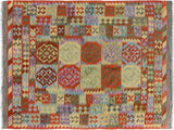 Flat Weave Kilim, Antique, Navaho, Vintage, Handmade, Geometric Kilim Blue Gray Hand-Woven Rectangle 100% Wool Area Rug 5 x 7