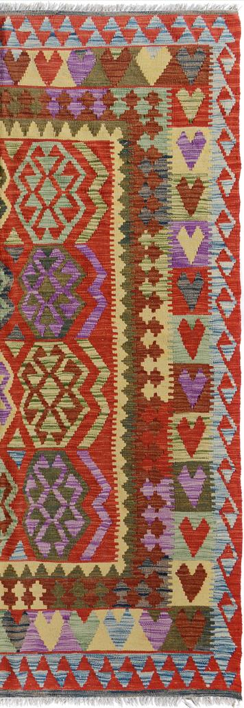 Flat Weave Kilim, Antique, Navaho, Vintage, Handmade, Geometric Kilim Blue Red Hand-Woven Rectangle 100% Wool Area Rug 5 x 7