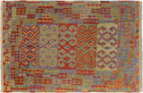 Flat Weave Kilim, Antique, Navaho, Vintage, Handmade, Geometric Kilim Gold Red Hand-Woven Rectangle 100% Wool Area Rug 6 x 9
