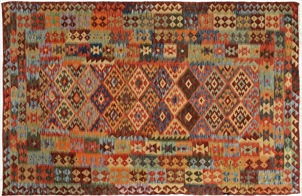 Flat Weave Kilim, Antique, Navaho, Vintage, Handmade, Geometric Kilim Multi Brown Hand-Woven Rectangle 100% Wool Area Rug 5 x 7