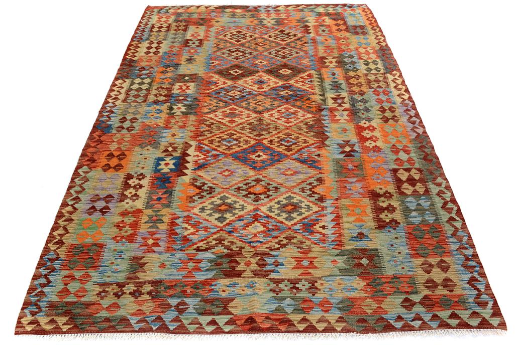 Flat Weave Kilim, Antique, Navaho, Vintage, Handmade, Geometric Kilim Multi Brown Hand-Woven Rectangle 100% Wool Area Rug 5 x 7