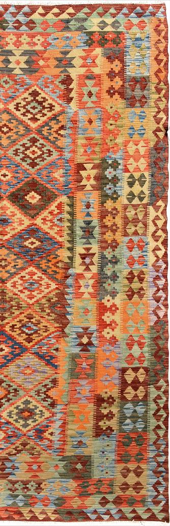 Flat Weave Kilim, Antique, Navaho, Vintage, Handmade, Geometric Kilim Multi Brown Hand-Woven Rectangle 100% Wool Area Rug 5 x 7