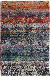 handmade Modern Kafkaz Blue Black Hand Knotted RECTANGLE 100% WOOL area rug 4X6