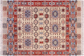 handmade Geometric Kurjean Ivory Red Hand Knotted RECTANGLE 100% WOOL area rug 5x7