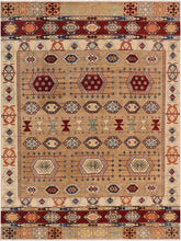 handmade Geometric Khorgeen Brown Blue Hand Knotted RECTANGLE 100% WOOL area rug 8x10