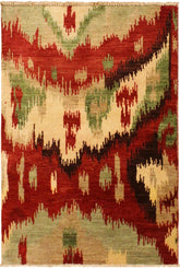 handmade Modern Ikat Red Brown Hand Knotted RECTANGLE 100% WOOL area rug 3X4