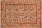 handmade Traditional Lahore Tan Lt. Green Hand Knotted RECTANGLE 100% WOOL area rug 8' x 10'
