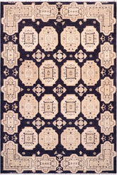 handmade Transitional Kafkaz Blue Tan Hand Knotted RECTANGLE 100% WOOL area rug 5X8