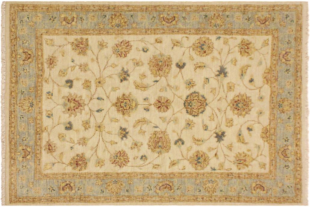 Shabby Chic Ziegler Duncan Ivory Blue Hand-Knotted Wool Rug - 3'11'' x 5'7''