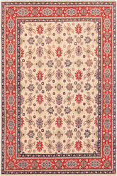 handmade Geometric Kazak Beige Red Hand Knotted RECTANGLE 100% WOOL area rug 9'X12'