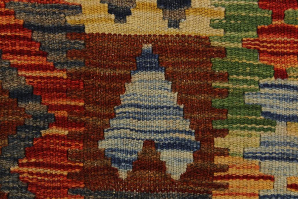 Flat Weave Kilim, Antique, Navaho, Vintage, Handmade, Geometric Kilim Blue Rust Hand-Woven Rectangle 100% Wool Area Rug 5 x 7