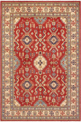 handmade Geometric Kazak Red Beige Hand Knotted RECTANGLE 100% WOOL area rug 9'X12'