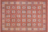 handmade Geometric Kafkaz Rust Beige Hand Knotted RECTANGLE 100% WOOL area rug 9' x 12'