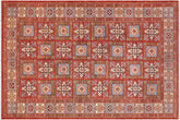 handmade Geometric Kafkaz Rust Lt. Blue Hand Knotted RECTANGLE 100% WOOL area rug 6' x 9'
