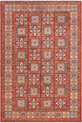 handmade Traditional Kafkaz Rust Lt. Blue Hand Knotted RECTANGLE 100% WOOL area rug 6X9