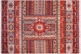 handmade Geometric Kurjean Red Rust Hand Knotted RECTANGLE 100% WOOL area rug 6x8