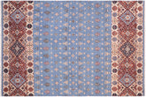 handmade Geometric Kurjean Blue Beige Hand Knotted RECTANGLE 100% WOOL area rug 5x8