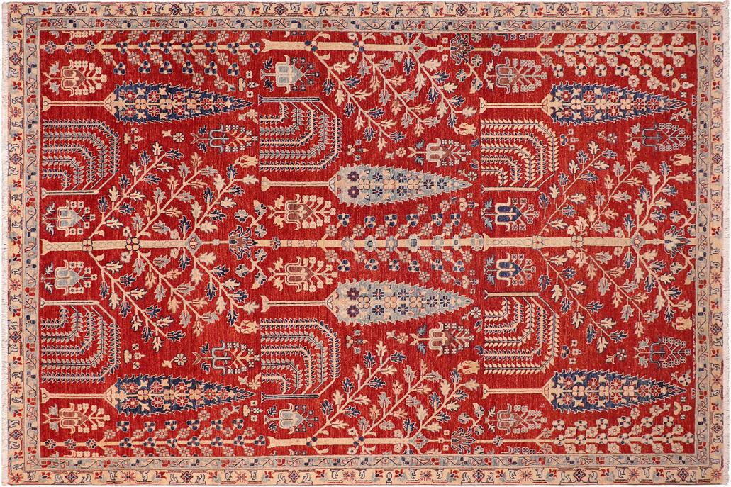 handmade Transitional Kafkaz Red Red Hand Knotted RECTANGLE 100% WOOL area rug 6 x 9