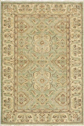 handmade Traditional Kafkaz Lt. Green Ivory Hand Knotted RECTANGLE 100% WOOL area rug 4X6