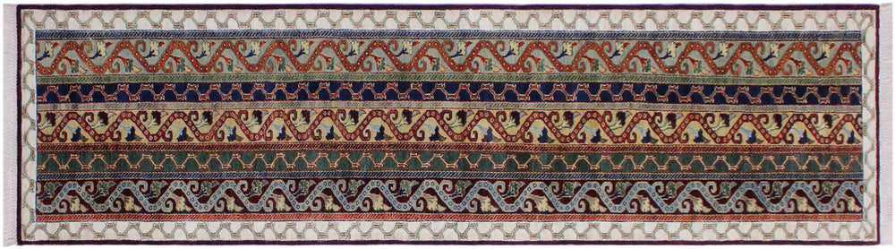 handmade Transitional Shawl Blue Ivory Hand Knotted RUNNER 100% WOOL area rug 2x10