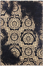 handmade Modern Abstract Blue Ivory Hand Knotted RECTANGLE WOOL&VISCOU area rug 4X6