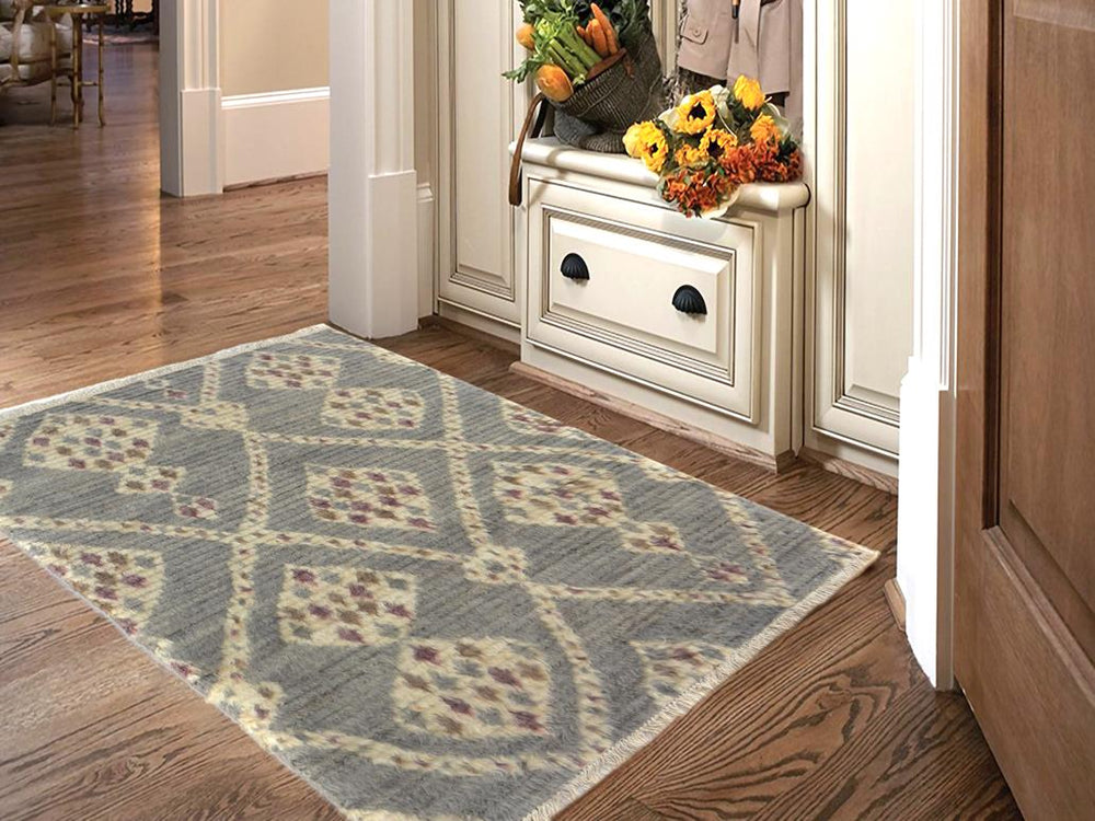 handmade Modern Moroccan Gray Ivory Hand Knotted RECTANGLE 100% WOOL area rug 4x6