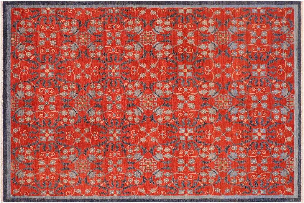 handmade Transitional Kafkaz Rust Blue Hand Knotted RECTANGLE 100% WOOL area rug 8 x 10