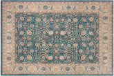 handmade Traditional Design Teal Blue Tan Hand Knotted RECTANGLE 100% WOOL area rug 8' x 10'