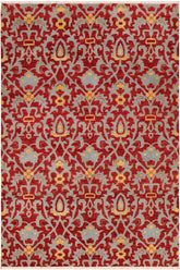 handmade Transitional Kafkaz Red Blue Hand Knotted RECTANGLE 100% WOOL area rug 6X9