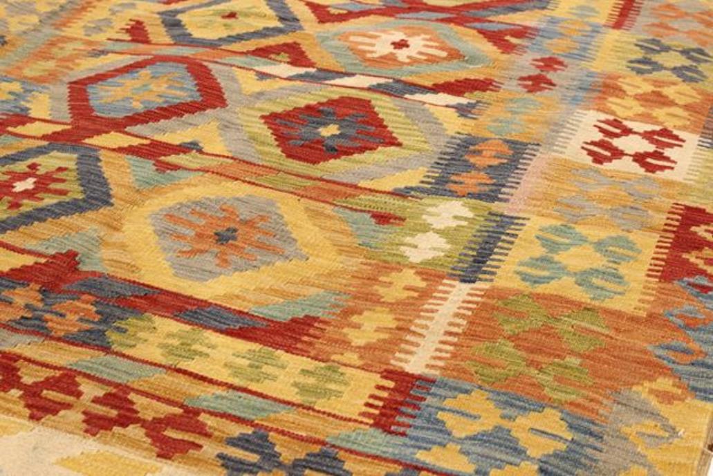 Flat Weave Kilim, Antique, Navaho, Vintage, Handmade, Geometric Kilim Ivory Red Hand-Woven Rectangle 100% Wool Area Rug 5 x 7