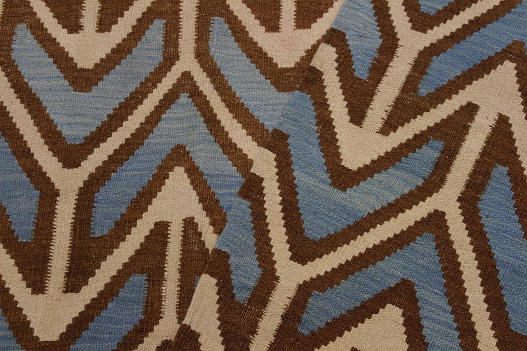 Flat Weave Kilim, Antique, Navaho, Vintage, Handmade, Modern Kilim Ivory Blue Hand-Woven Rectangle 100% Wool Area Rug 6 x 8