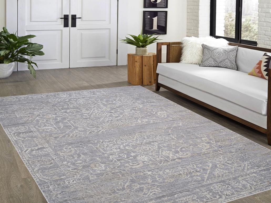 handmade Transitional Vintage Gray Beige Machine Made RECTANGLE POLYESTER area rug 9x12
