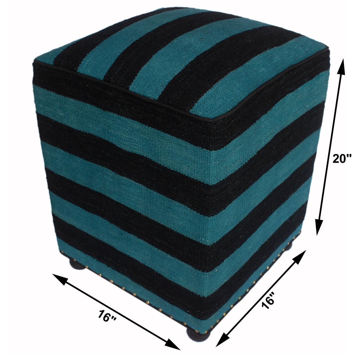 handmade  Ottoman Blue Black HandmadeRECTANGLE 100% WOOL area rug