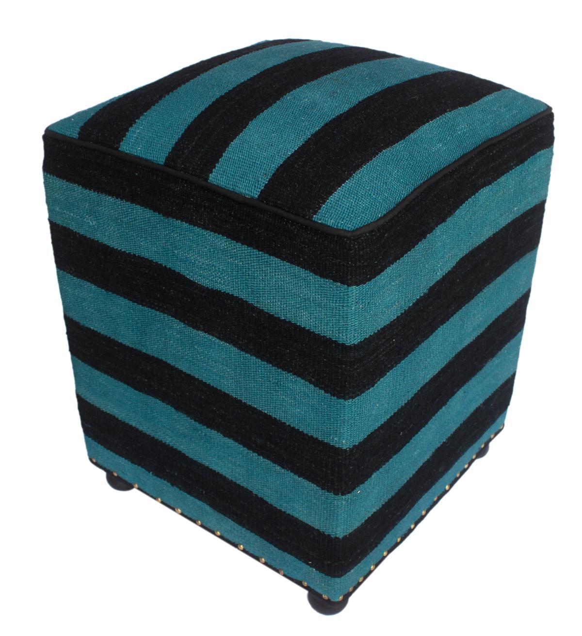handmade  Ottoman Blue Black HandmadeRECTANGLE 100% WOOL area rug