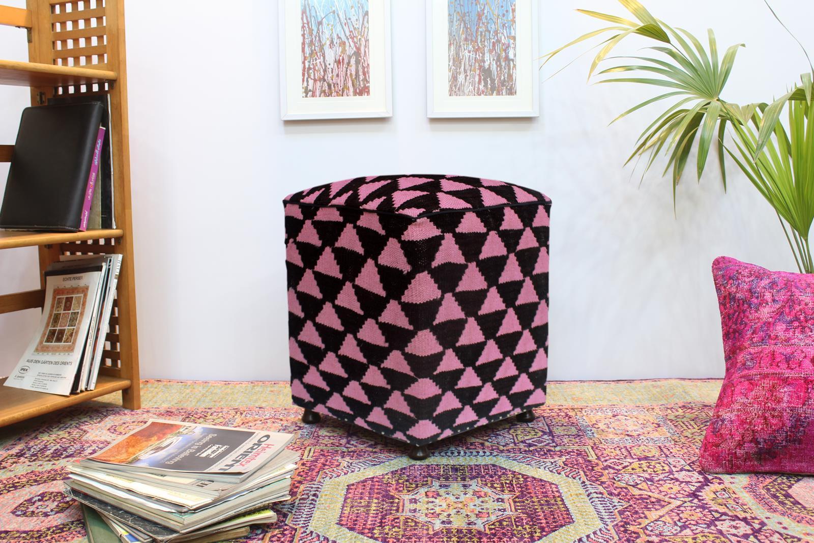 handmade  Ottoman Black Pink HandmadeRECTANGLE 100% WOOL area rug