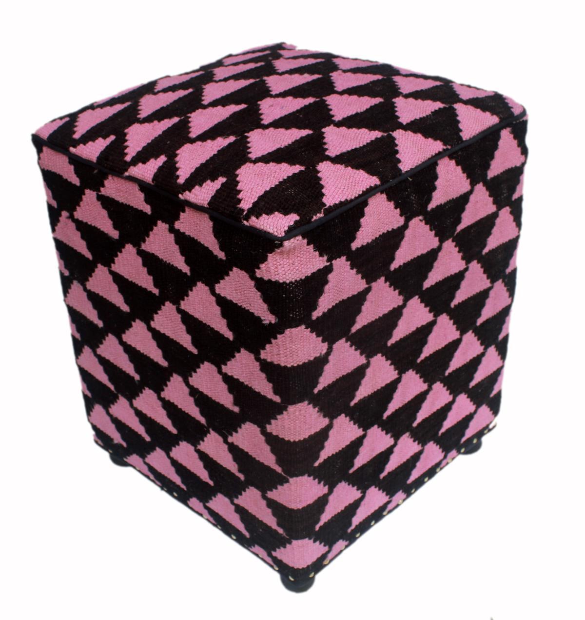 handmade  Ottoman Black Pink HandmadeRECTANGLE 100% WOOL area rug