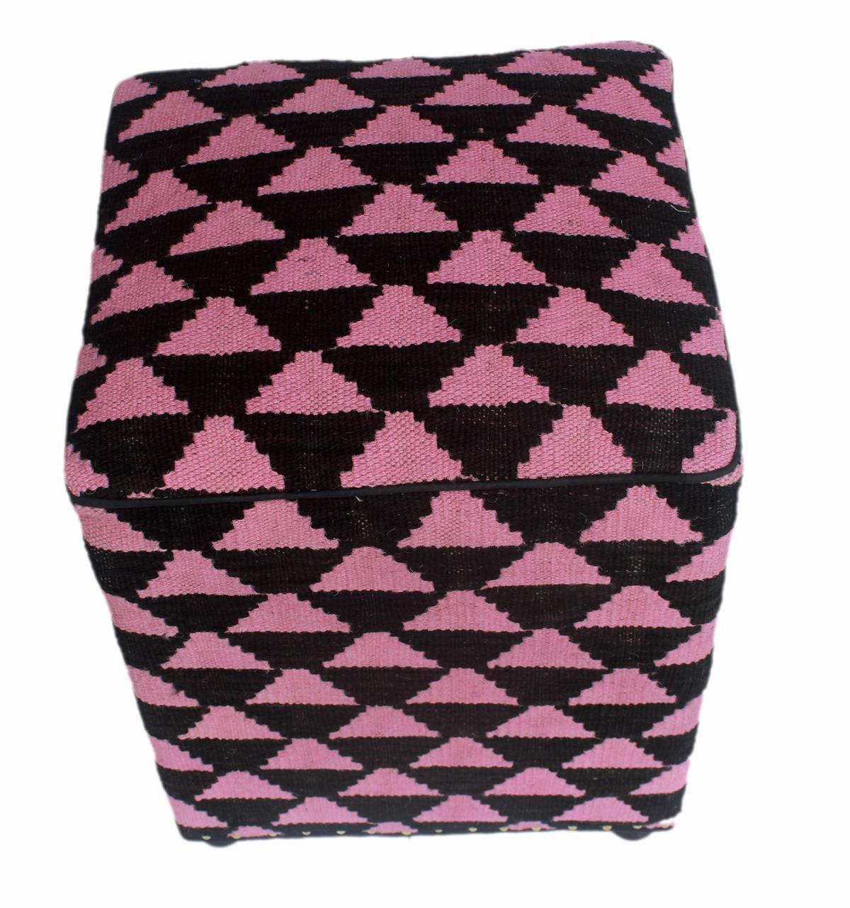 handmade  Ottoman Black Pink HandmadeRECTANGLE 100% WOOL area rug