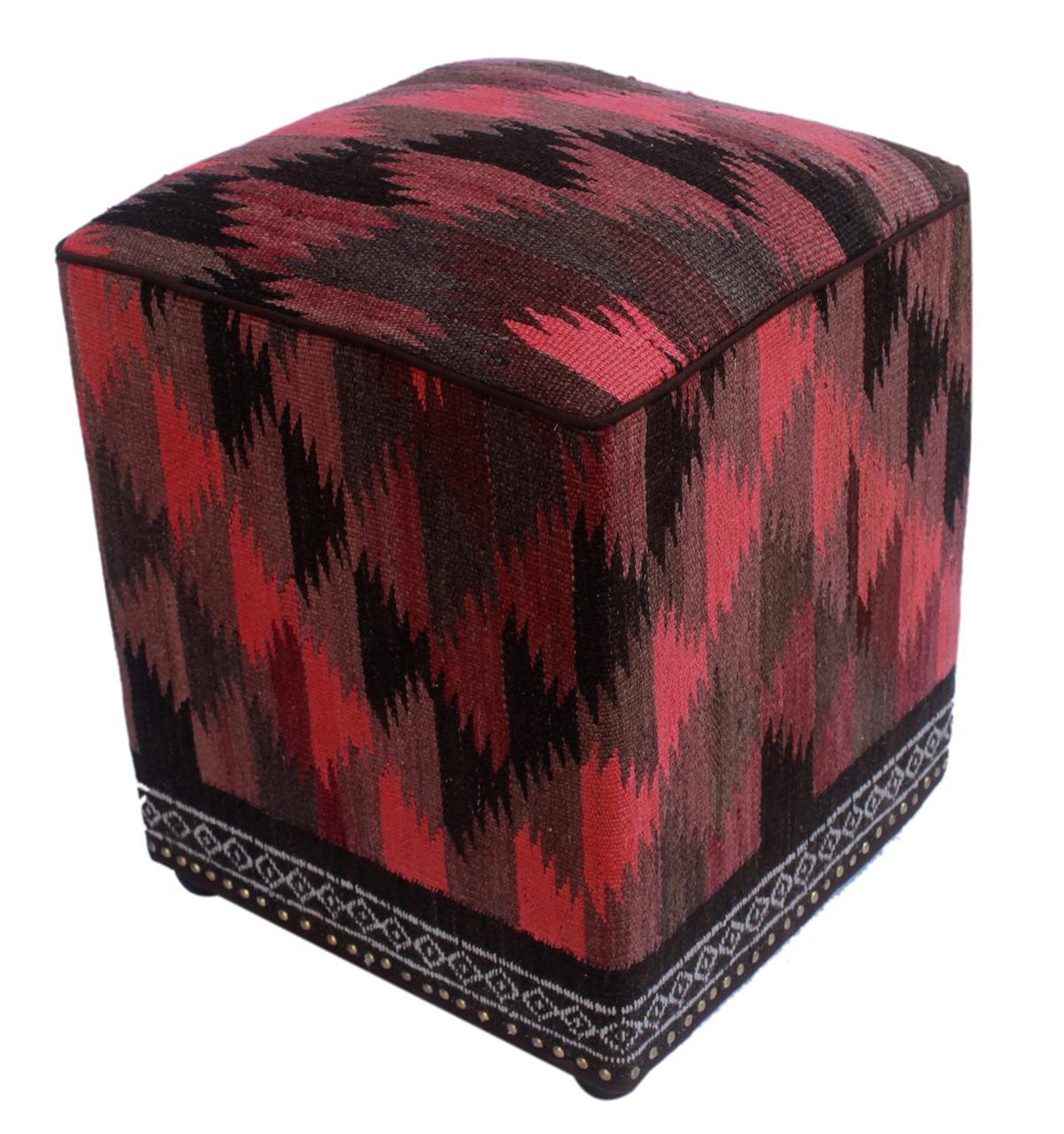 handmade  Ottoman Pink Black HandmadeRECTANGLE 100% WOOL area rug