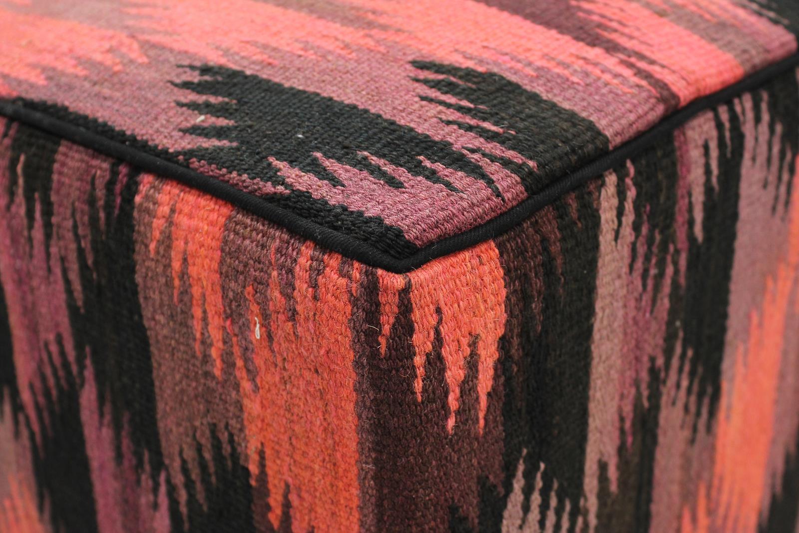 handmade  Ottoman Pink Black HandmadeRECTANGLE 100% WOOL area rug