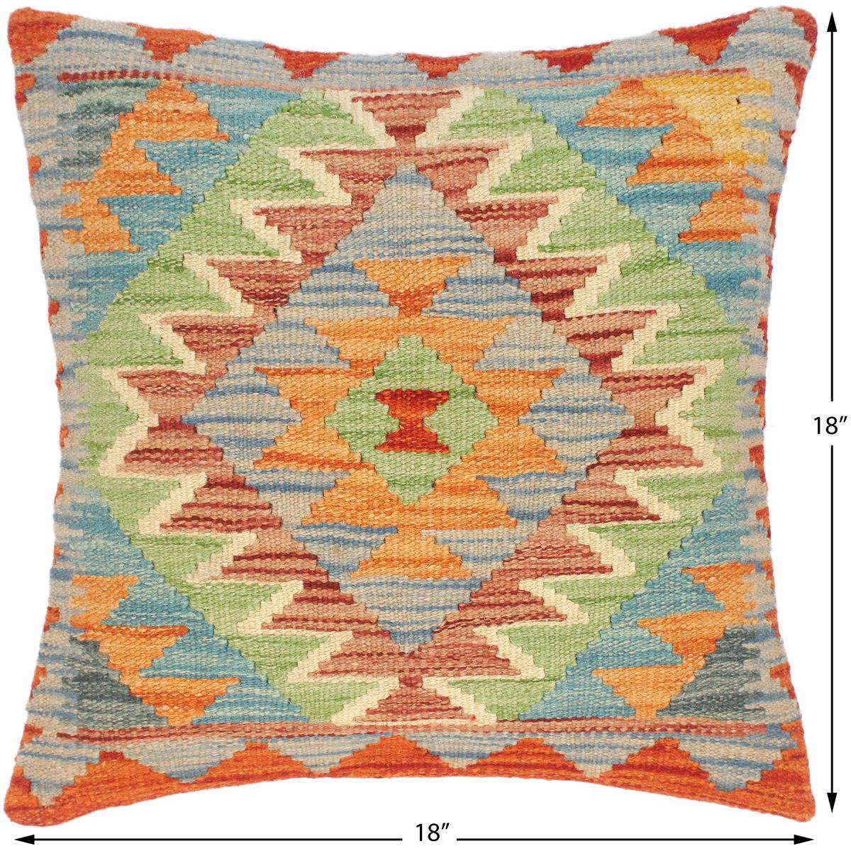 handmade Traditional Pillow Red Blue Hand-Woven SQUARE 100% WOOL kilim throw pillow