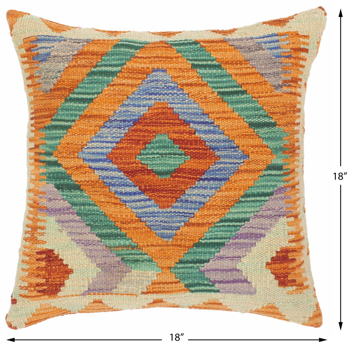 handmade Traditional Pillow Rust Blue Hand-Woven SQUARE 100% WOOL kilim throw pillow