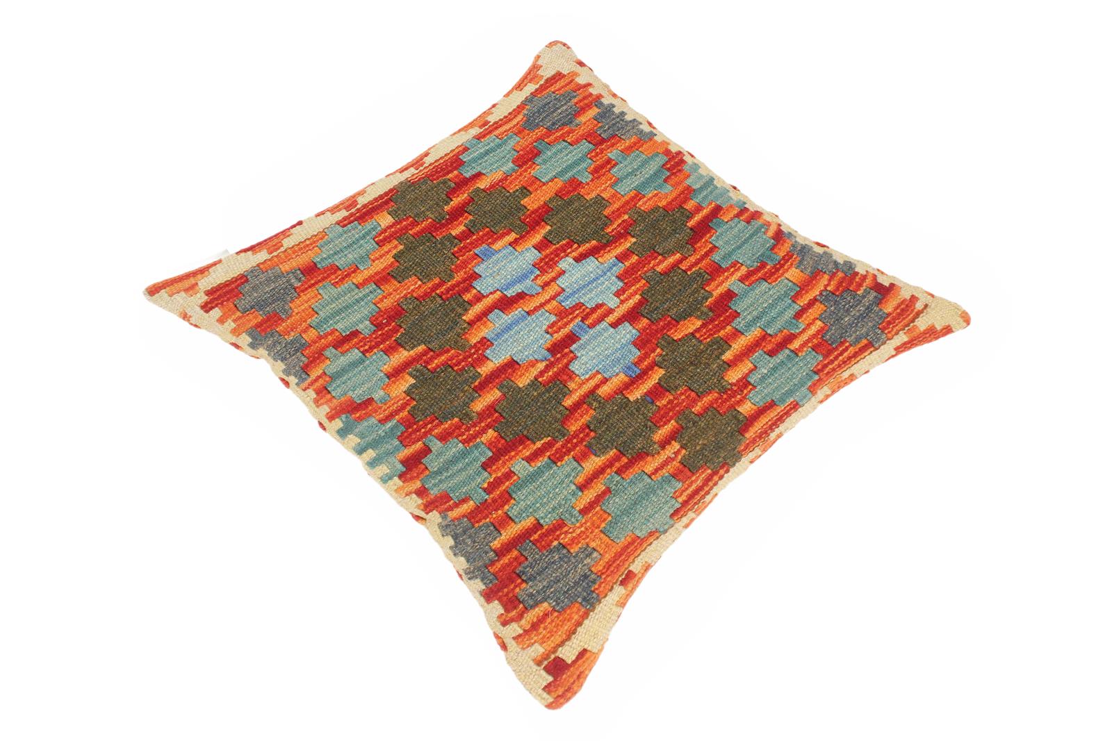 handmade Traditional Pillow Rust Blue Hand-Woven SQUARE 100% WOOL kilim throw pillow
