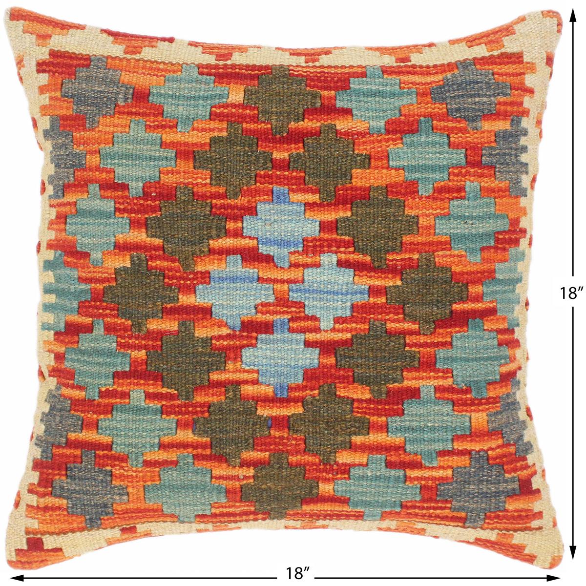 handmade Traditional Pillow Rust Blue Hand-Woven SQUARE 100% WOOL kilim throw pillow