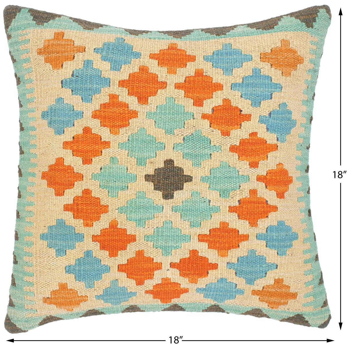 handmade Traditional Pillow Beige Blue Hand-Woven SQUARE 100% WOOL kilim throw pillow
